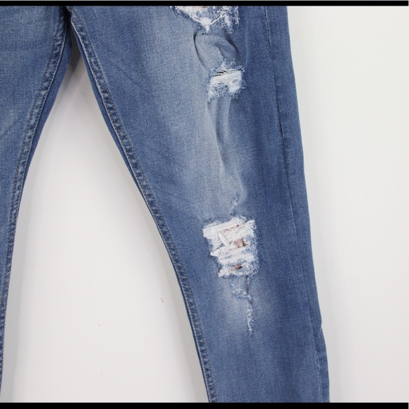 Boohoo Man SUPER SKINNY BANDANA RIP & REPAIR JEANS Sz 32 Distressed Medium Wash - Picture 4 of 9